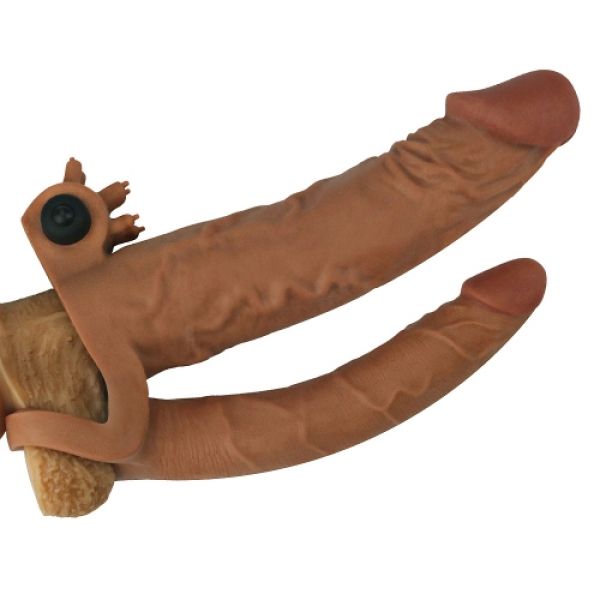 Насадка на пенис Pleasure X Tender Vibrating Double Penis Sleeve Brown. Артикул: IXI58553