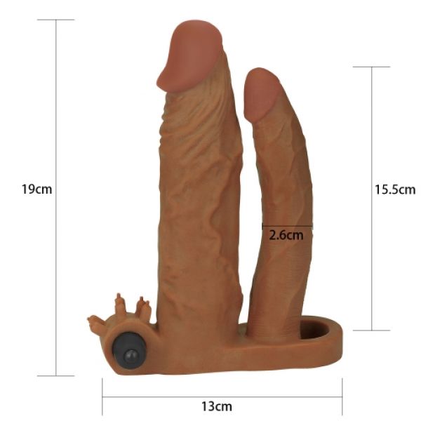 Насадка на пенис Pleasure X Tender Vibrating Double Penis Sleeve Brown. Артикул: IXI58553
