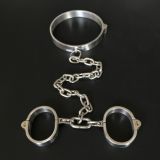 Female Latest Design Bolt Lock Stainless Steel Hand and neck Connecting Handcuffs   