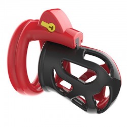 Male chastity belt black-red with lock Q228