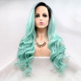 Wig ZADIRA turquoise green long wavy for women