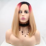 Wig ZADIRA square blond short straight wig with black red ombre