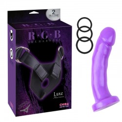 Purple strapon harness and prob