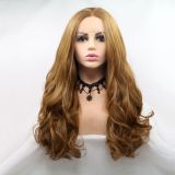 Wig ZADIRA light brown wavy for women on a medium length mesh