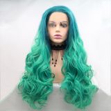 ZADIRA Green Gradient Womens Long Wavy Wig