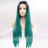 Wig ZADIRA green female long straight on a mesh