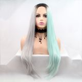 Wig ZADIRA gray green female long straight with ombre