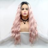 Wig ZADIRA pastel pink long wig for women with ombre and curls