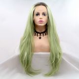 Wig ZADIRA olive green long wavy wavy on a mesh