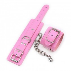 Multi-Studded Shackles Pink Leather Chain Cuffs with Straps