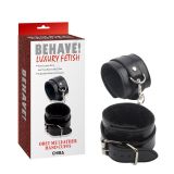 Black handcuffs on a chain and fur inside Obey Me Leather Hand Cuffs