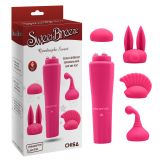 Pink vibration stimulator with a set of Quadruple Sweet tips