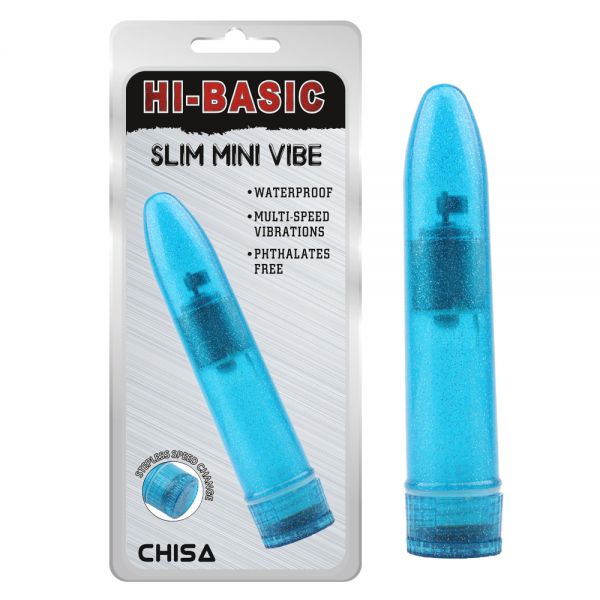 Голубой пластиковый вибратор Hi-Basic Slim Mini Vibe. Артикул: IXI59513