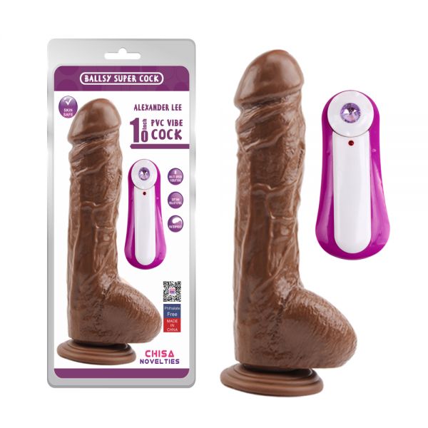 Коричневый реалистичный вибратор с пультом Alexander Lee 10 Vibrating Dildo. Артикул: IXI59658