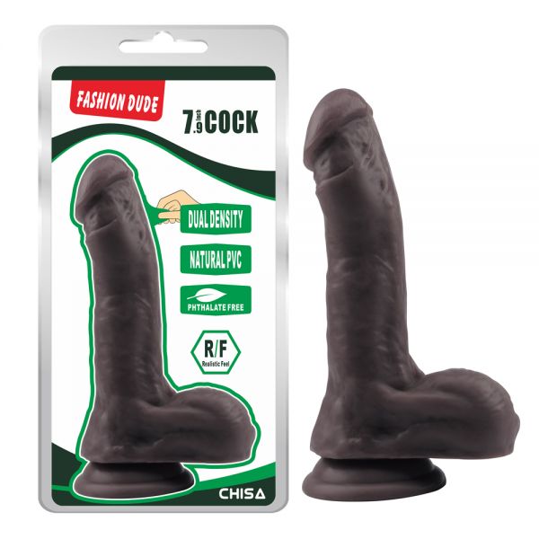 Коричневый фаллоимитатор с мошонкой на присоске Fashion Dude 7.9 Inch Cock. Артикул: IXI59739