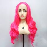 Wig ZADIRA pink female long wig with curls on a mesh