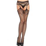 Black Lace Fishnet Faux Gartered Pantyhose