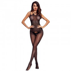 Black Sleeveless Crotch Scale Detail Body Stocking