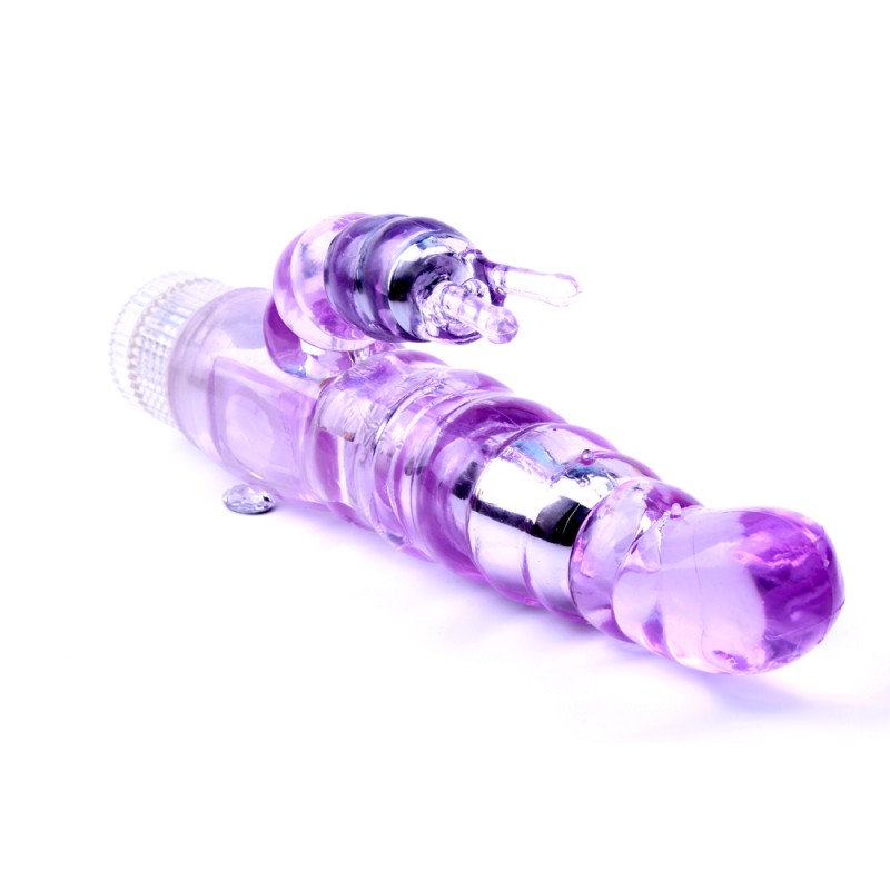 Фиолетовый прозрачный вибратор Crystal Jelly Dual Pleasure. Артикул: IXI60414