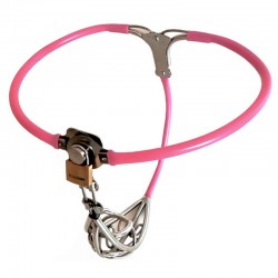 Newest Male Stainles Steel Adjustable Chastity Belt Device PINK ZC205