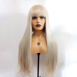 Wig ZADIRA platinum blonde with bangs womens long straight