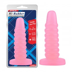 Chubby Ribbed Butt Plug Pink Hi Rubber Chubby Anal Plug