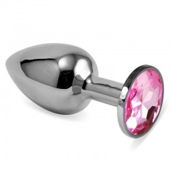 Smooth butt plug with pink stone Silver Rosebud Classic Metal Plug Small