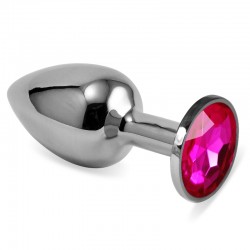 Smooth butt plug with fuchsia stone Silver Rosebud Classic Metal Plug Small