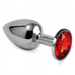 Smooth butt plug with red stone Silver Rosebud Classic Metal Plug Small