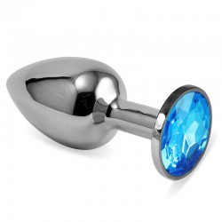 Гладкая анальная пробка с голубым камнем Silver Rosebud Classic Metal Plug Small по оптовой цене