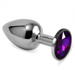 Purple Stone Smooth Butt Plug Silver Rosebud Classic Metal Plug Small