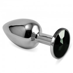 Гладкая анальная пробка с черным камнем Silver Rosebud Classic Metal Plug Small по оптовой цене