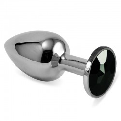 Smooth butt plug with black stone Silver Rosebud Classic Metal Plug Small