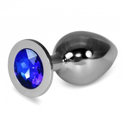 Butt Plug with Blue Stone Rosebud Classic Metal Plug Large