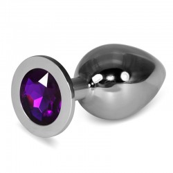 Butt Plug with Purple Stone Rosebud Classic Metal Plug Large