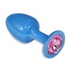 Blue butt plug with pink stone in Rosebud Blue gift box