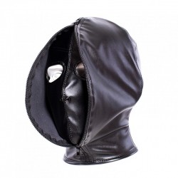 Черная маска-капюшон с молнией на лицевой стороне Leather Double Face Hood