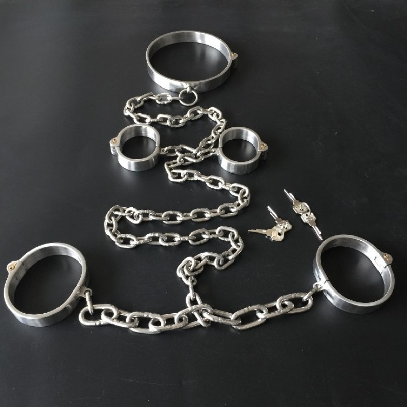Male Luxury Stainless Steel Neck-Wrist-Ankle Restraints with Locks. Артикул: IXI60937
