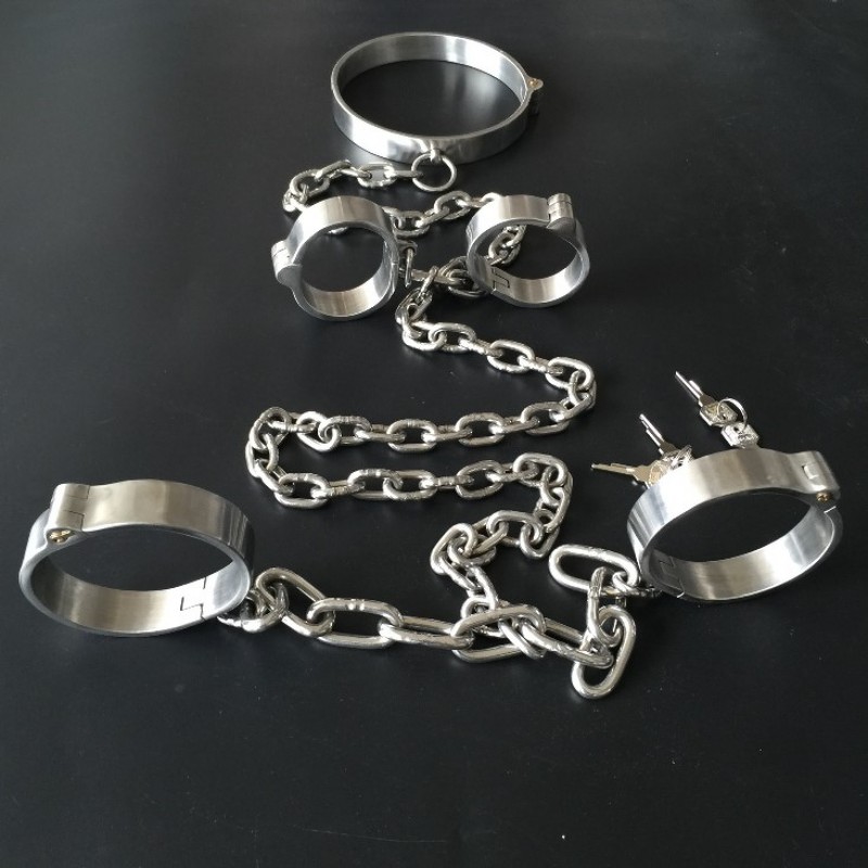 Male Luxury Stainless Steel Neck-Wrist-Ankle Restraints with Locks. Артикул: IXI60937