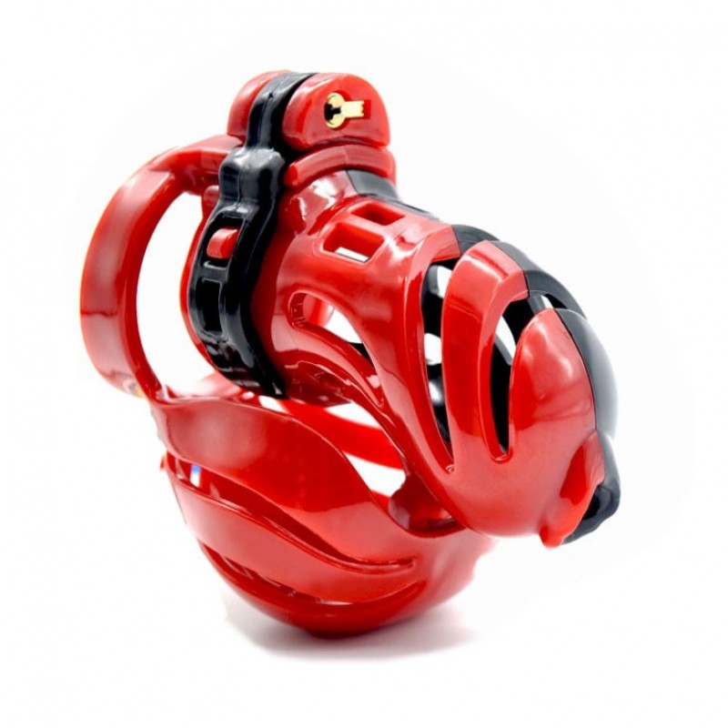 New 3D Design Male Polyethylene Chastity Integrative Device Red&Black, clear. Артикул: IXI60990