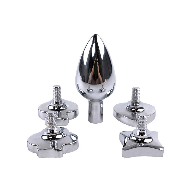 Metal butt plug with a set of interchangeable tips in a poker style. Артикул: IXI61001