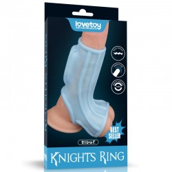 Vibrating Ridge Knights Ring with Scrotum Sleeve (Blue)