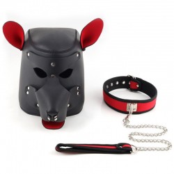 Бдсм маска с ошейником Neoprene Dog Headgear Collar Red 