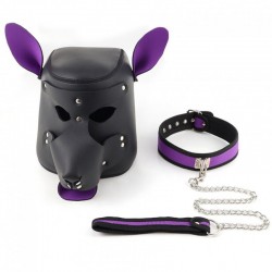 BDSM mask with collar Neoprene Dog Headgear Collar Purple