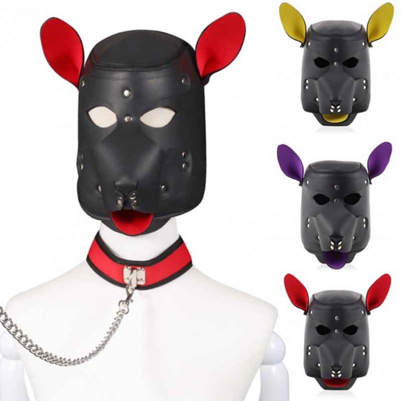 BDSM mask with collar Neoprene Dog Headgear Collar Purple. Артикул: IXI61103