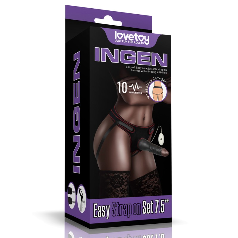 Черный женский страпон на ремешках Vibrating Easy Strapon Set 7.5. Артикул: IXI61220