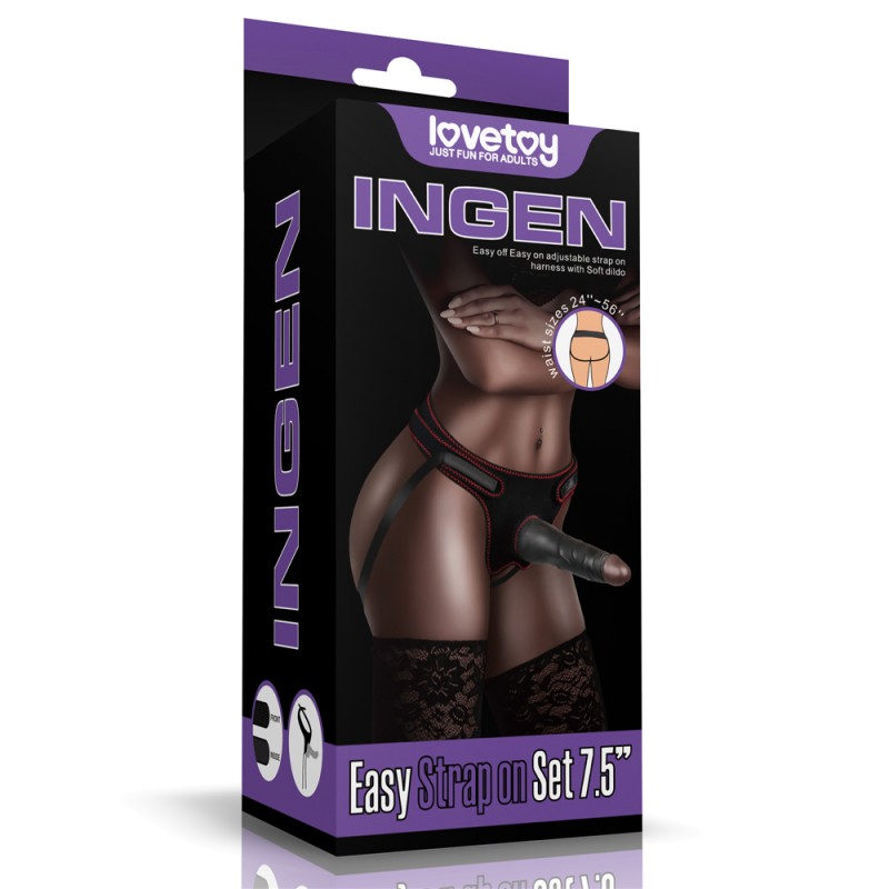 Черный женский страпон на ремешках Easy Strapon Set 7.5. Артикул: IXI61224