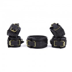 Black bdsm set with gold fittings Black Gold Bondage Kit 3 Pieces