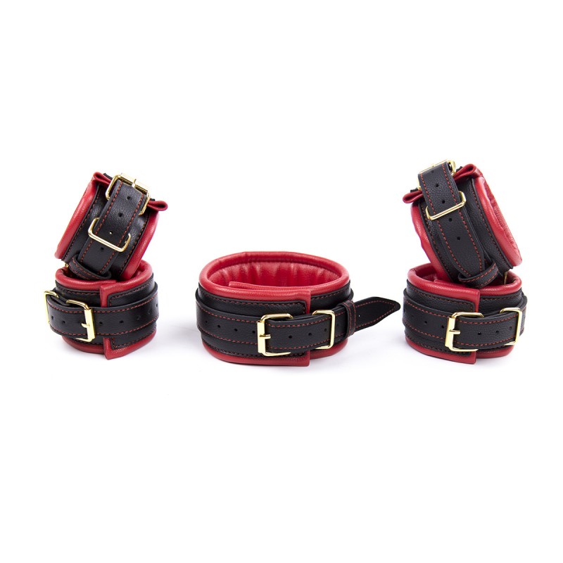 Красный бдсм набор с золотой фурнитурой Red Gold Bondage Kit 3 Pieces. Артикул: IXI61250