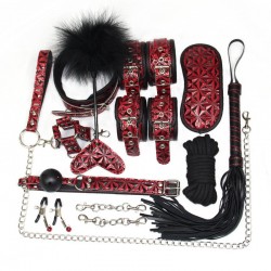 Red big set of bdsm accessories Diamond Bondage Kit 10 Pieces